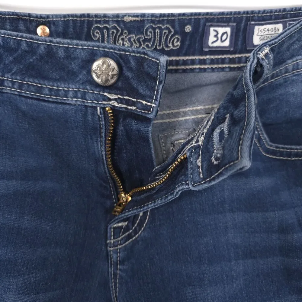 MISS ME Women's Jeans 30‎ Blue Midi Rise Skinny Stretch JSS408G